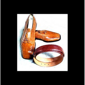 New Rare & Unique Hand-made Real Lizard Leather Shoes & Belt Set